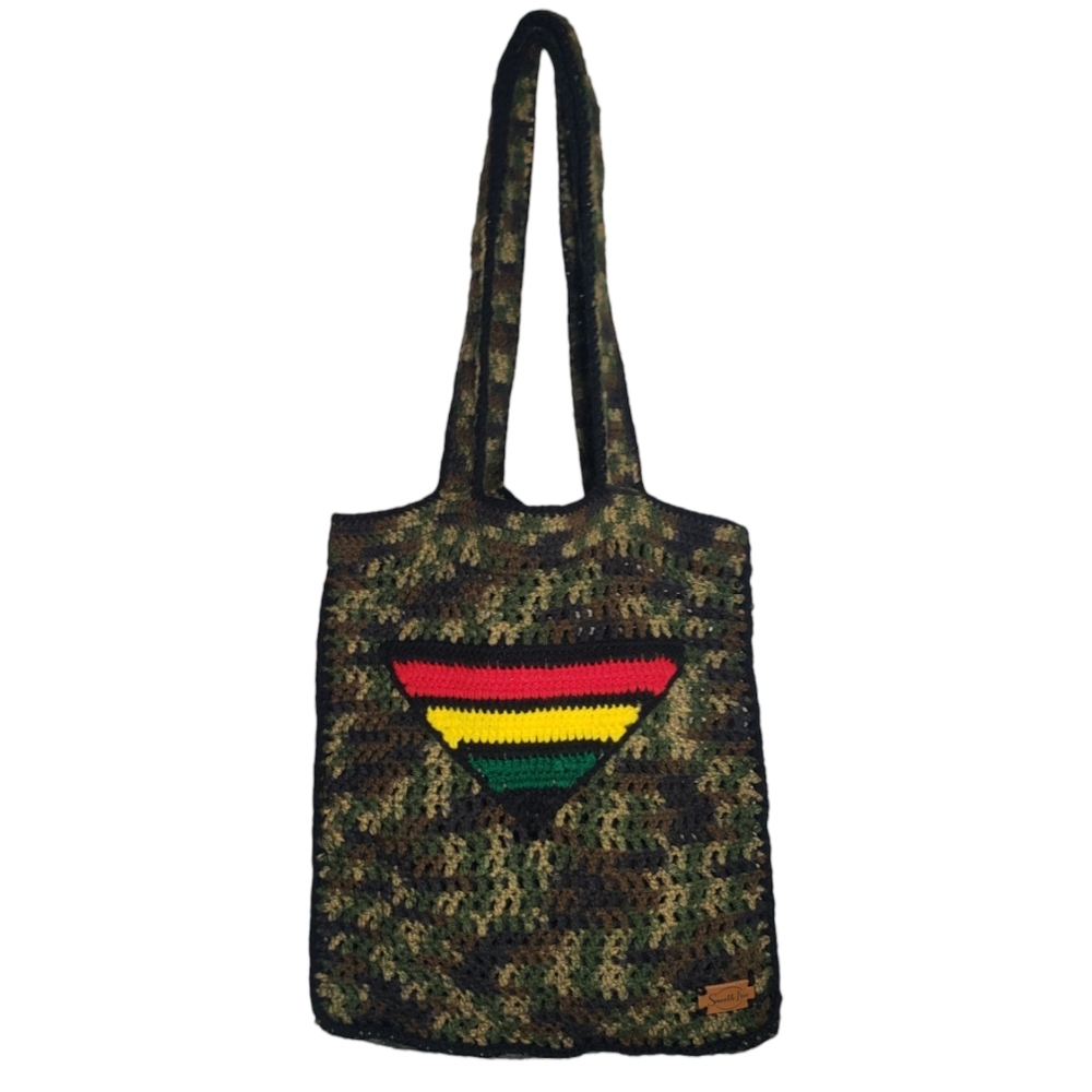 Rasta Camo Crochet Tote Bag Smooth Irie NWT Red Yellow & Green Boho Summer Beach